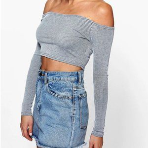 Rib Off The Shoulder Long Sleeve Crop Top